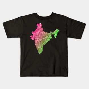 Colorful mandala art map of India with text in blue and green Colorful mandala art map of India with text in pink and green Kids T-Shirt